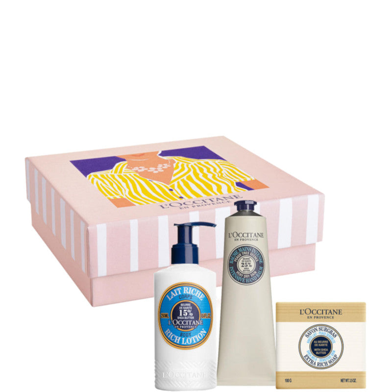 L'Occitane en Provence Box Riconfortante 250 ML Latte Corpo + 150 ML Crema Mani + 100 gr Sapone