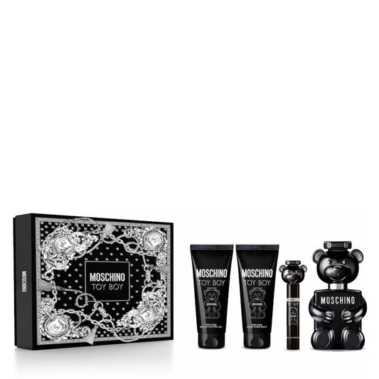 Moschino Toy Boy Confezione 100 ML Eau de Parfum + 10 ML Travel Spray Eau de Parfum + 100 ML Shower Gel + 100 ML After Shave Balm