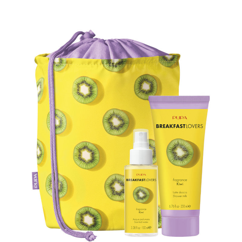 BREAKFAST LOVERS KIT 2 Latte Doccia e Acqua Profumata KIWI 100 ML Acqua Aromatica Corpo + 200 ML Latte Doccia