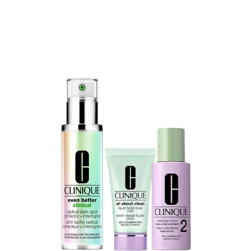 Even Better Clinical Radical Dark Spot Corrector + Interrupter Confezione 30 ML Siero Viso + 30 ML Sapone Liquido Viso + 30 ML Lozione Esfoliante Viso