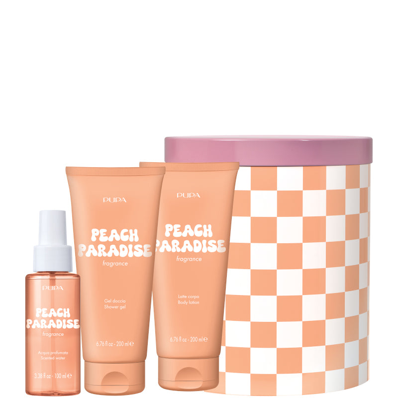 HAPPYBOX KIT 4 PEACH PARADISE 100 ML Acqua Profumata + 200 ML Latte Corpo + 200 ML Gel Doccia