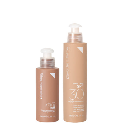 KIT CORPO SPF30 150 ML Fluido protettivo SPF 30 + 100 ML Balsamo Lenitivo Doposole + Mesh Summer Bag