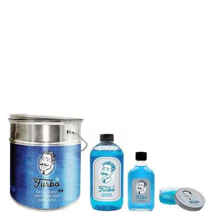 Furbo Blu After Shave + Shower Shampoo + AQUA WAX Cera per Capelli Confezione 200 ML Lozione Dopo Barba + 500 ML Gel Doccia e Shampoo + 100 ML Gel Capelli