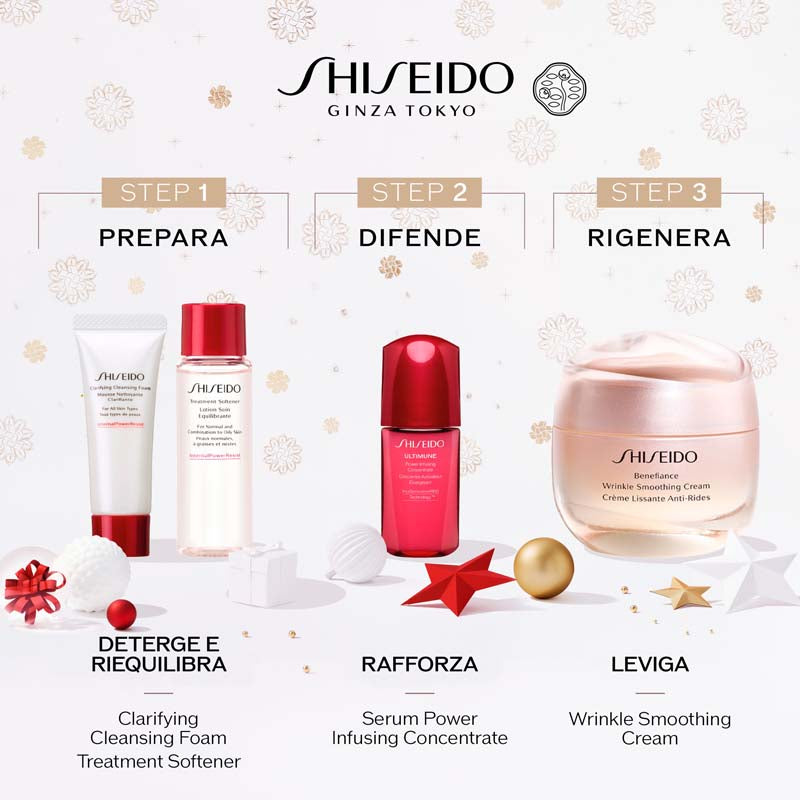 Benefiance Wrinkle Smoothing Cream HOLIDAY KIT 50 ML Crema Viso + 15 ML Detergente Viso + 30 ML Lozione Viso + 10 ML Siero Viso