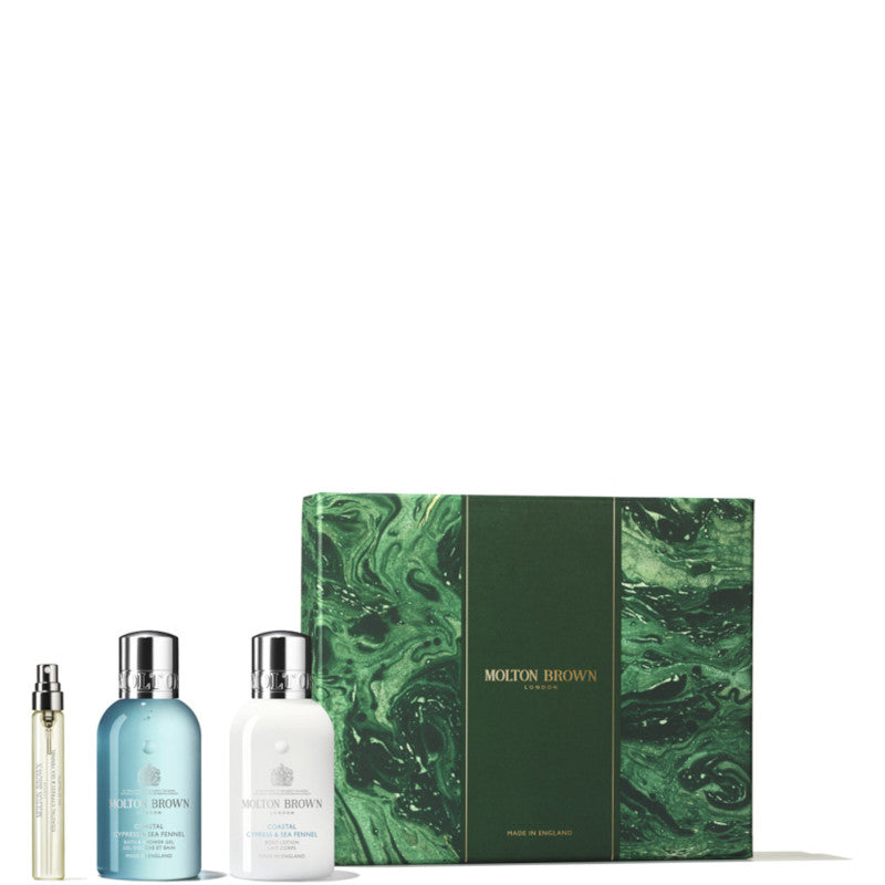 Coastal Cypress & Sea Fennel Travel Gift Set 7,5 ML Eau de Toilette + 100 ML Gel Doccia + 100 ML Lozione Corpo