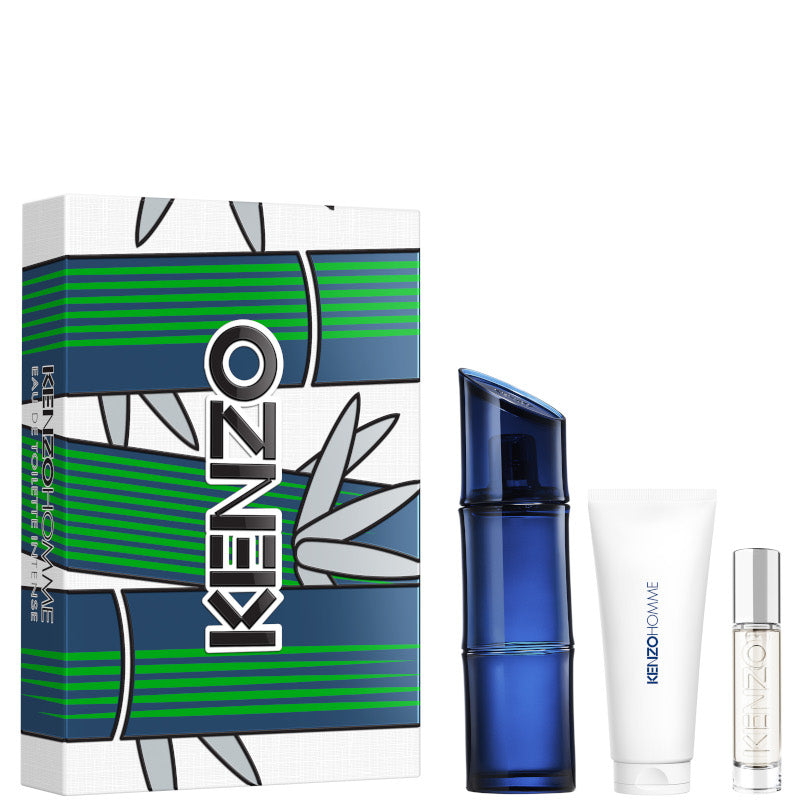 Kenzo Homme EDT Intense Confezione 110 ML Eau de Toilette Intense + 10 ML Eau de Toilette Intense Travel Spray + 75 ML Gel Doccia